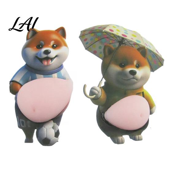 Anxiety Relief Belly Sticker 1 Pair 3D Dog Anti-collision Stress Elastic Tummy Decal Cartoon Puppy Fat Animal Buffer