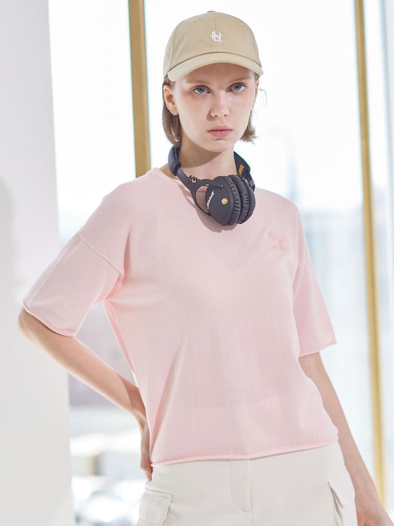 AYIHOLIC CASHMERE Semi-Over Rolled-Up Round Knit
