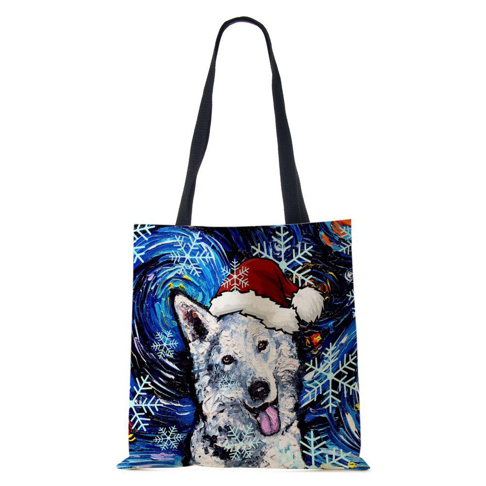 Рождественская холщовая сумка-шоппер для собак и кошек с принтом Харадзюку для женщин, многоразовая сумка через плечо, повседневная, большой вместимости, складная сумка-тоут CLE