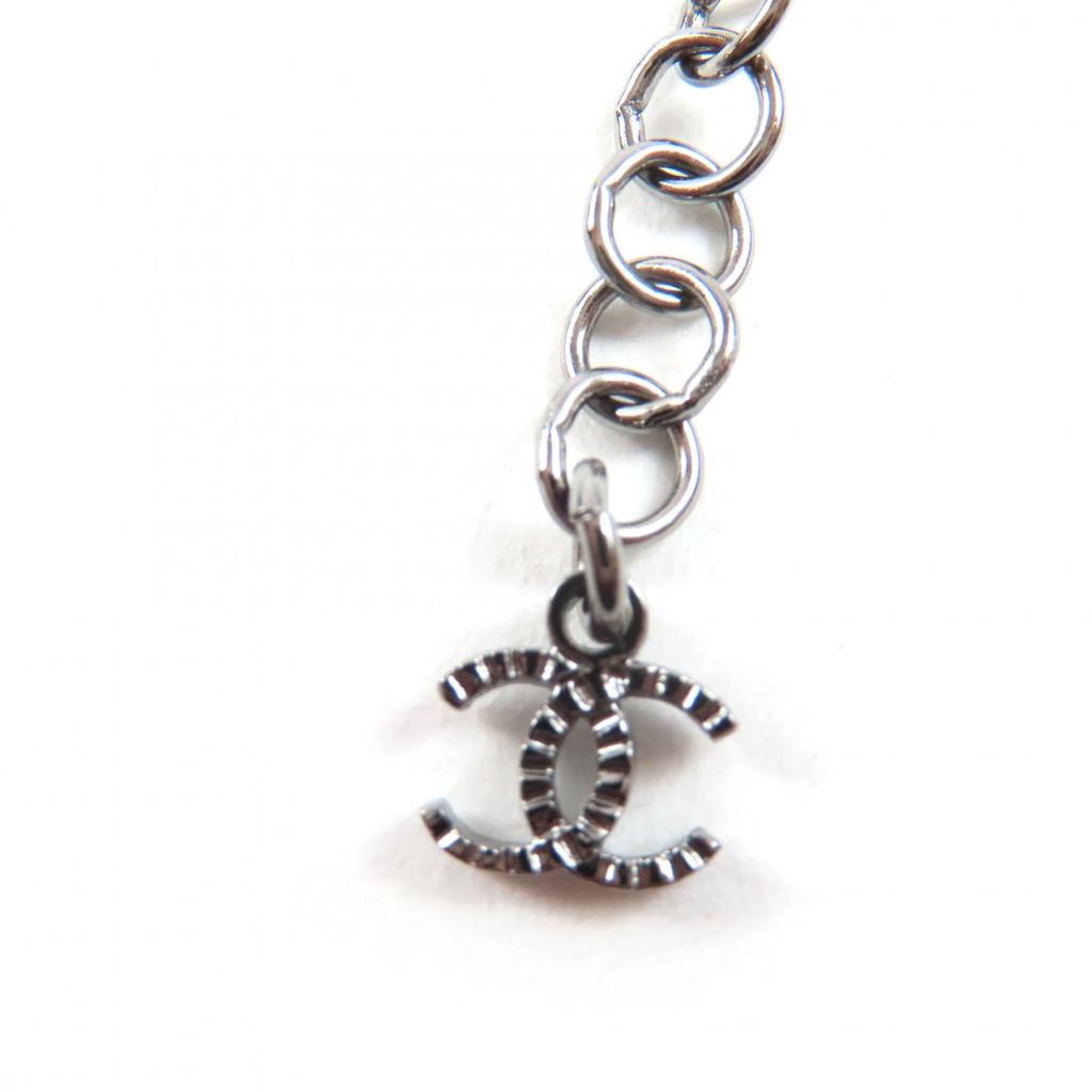 Great CHANEL Necklace Camellia COCO Mark Faux Pearl and Rhinestone Black B24K Used