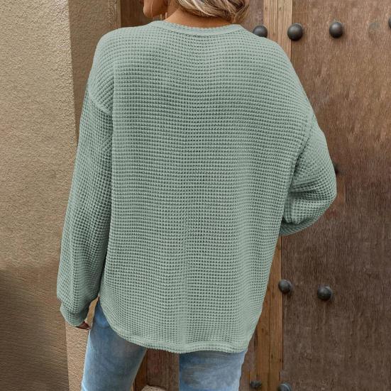 Женские топы с круглым вырезом и длинным рукавом, однотонная свободная футболка, эластичная повседневная блузка