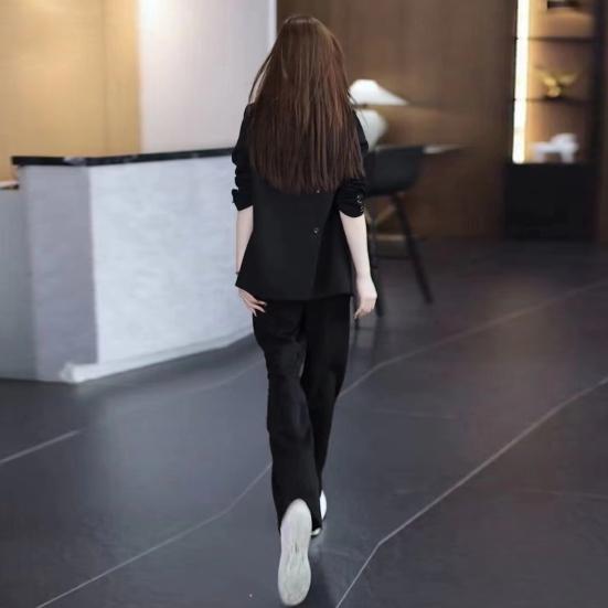 Комплект из 2 предметов: Женское пальто и брюки, длинные рукава, кардиган на двух пуговицах, куртка средней длины, свободные прямые широкие брюки с высокой талией