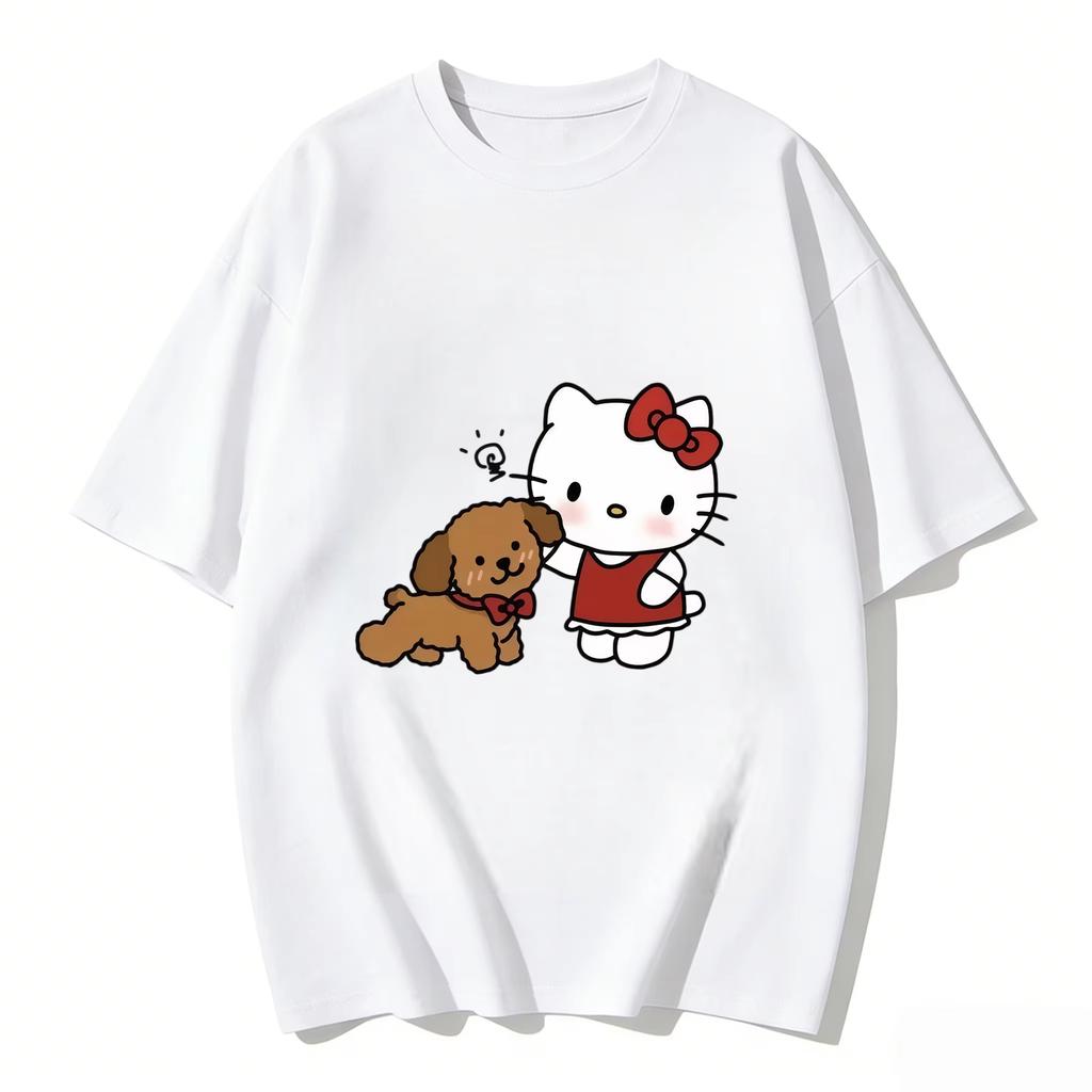 2026 Hello Kitty Cartoon Printed Short Sleeve Summer Cotton Tshirt Womens Family Matching Outfits Tops Tee Highquality Tees