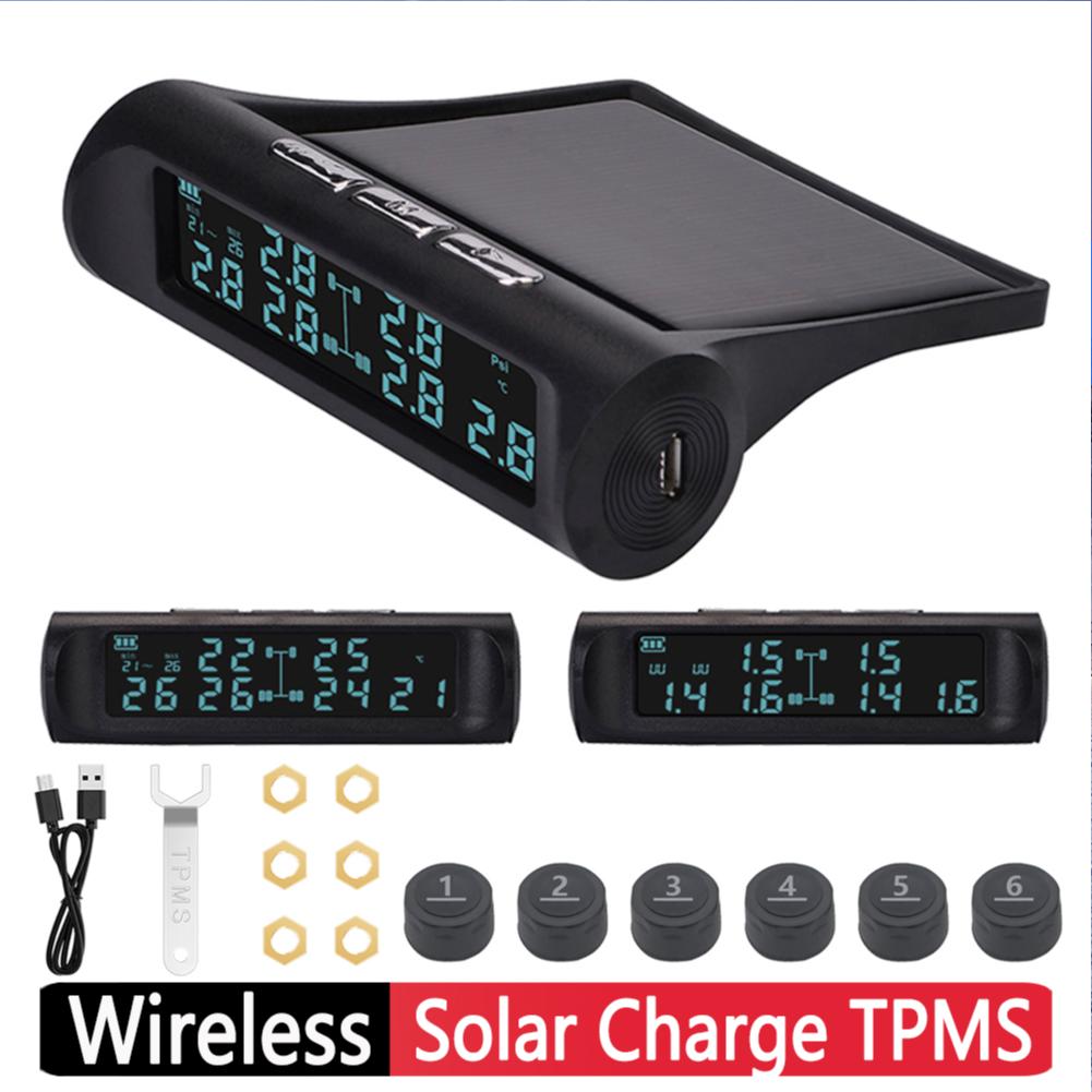 Солнечный автомобильный монитор давления в шинах 6 внешних датчиков TPMS система мониторинга ЖК-дисплей цифровой 8 бар высокая точность беспроводной