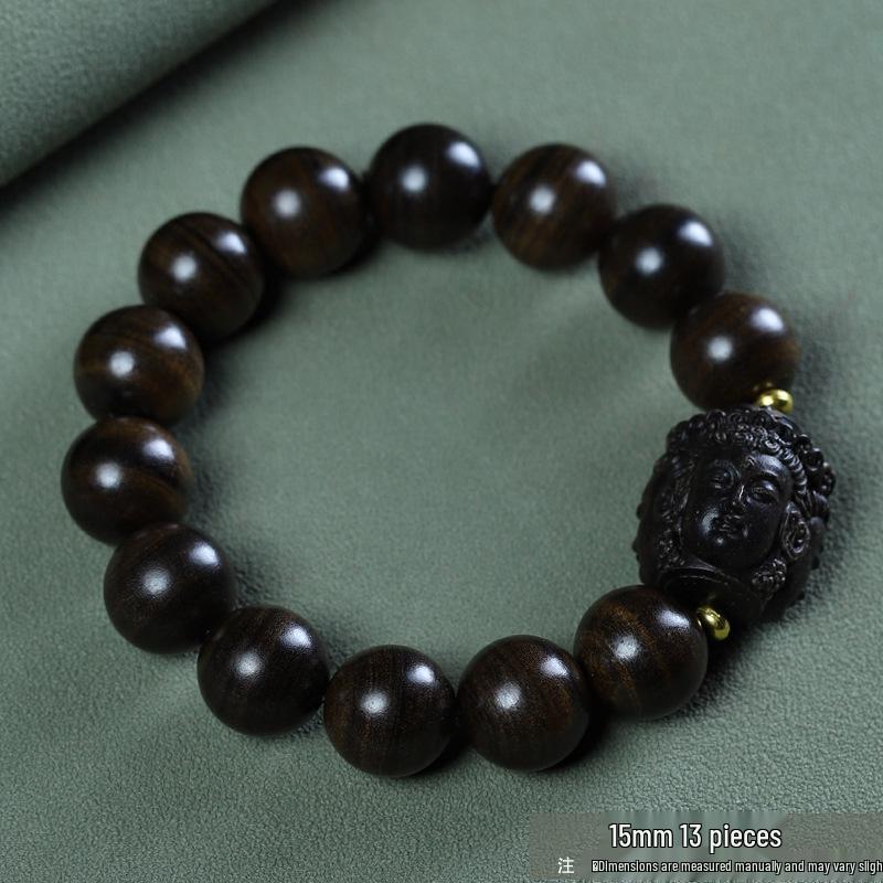 Men's Agarwood Bodhisattva Chess Bracelet: 108 Wooden Prayer Beads, Single Strand 2.0 Design with Small Holes.