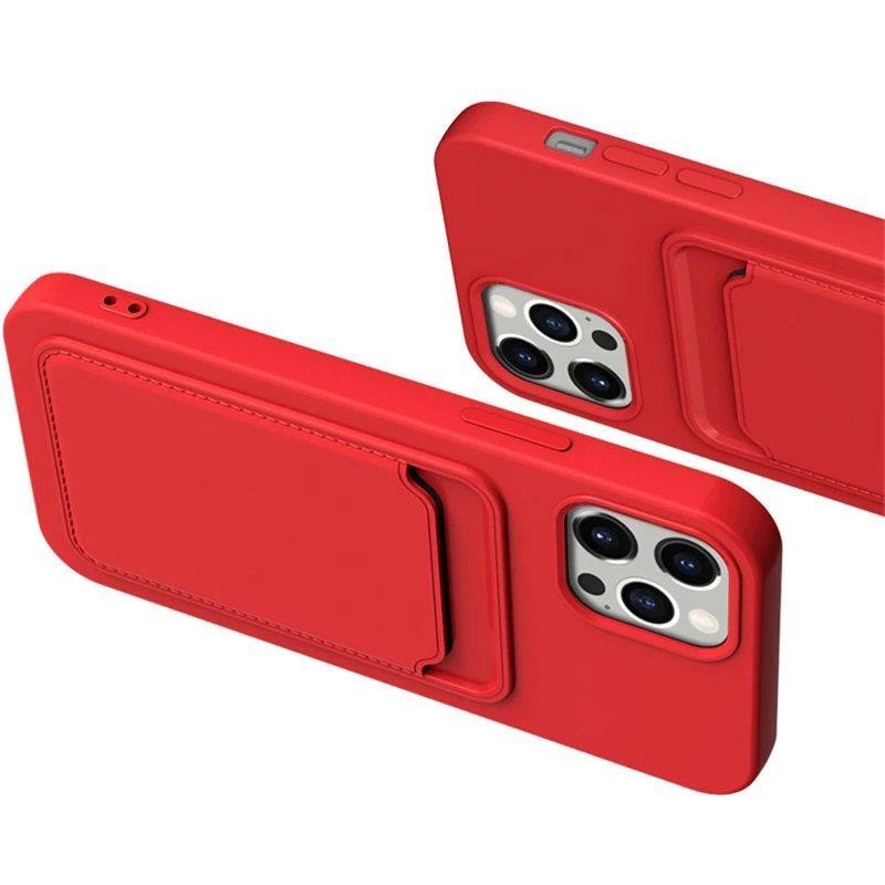Card Case Silicone Wallet Case With Card Slot Documents For Samsung Galaxy A32 4G Red