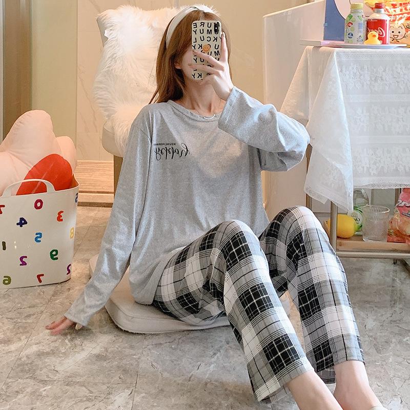 Весенние и осенние женские пижамы, домашняя одежда, пижамы для девочек и студентов, длинные рукава и брюки, простая домашняя одежда