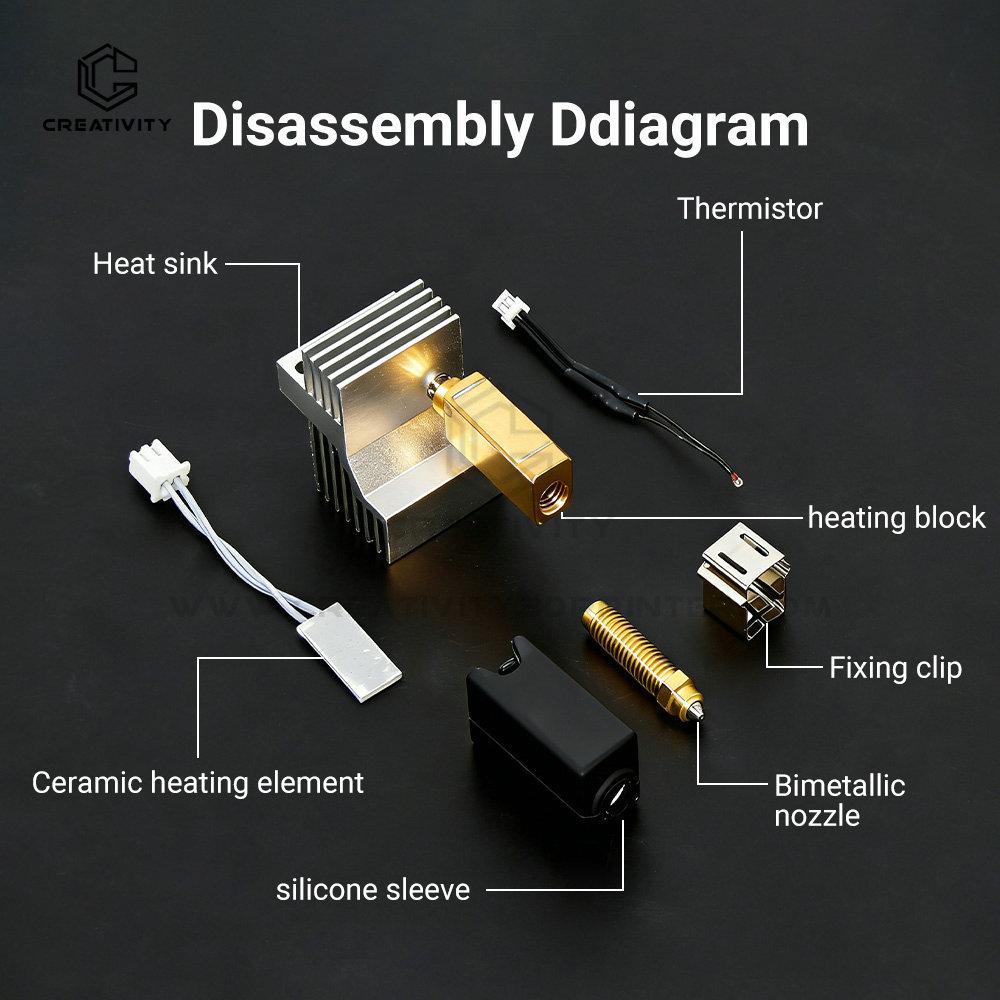 0.2/0.4/0.6/0.8mm Ceramic Hotend for Elegoo Centauri Carbon Print Head Extruder Kit Hot End Steel Brass Nozzle 3D Printer Parts