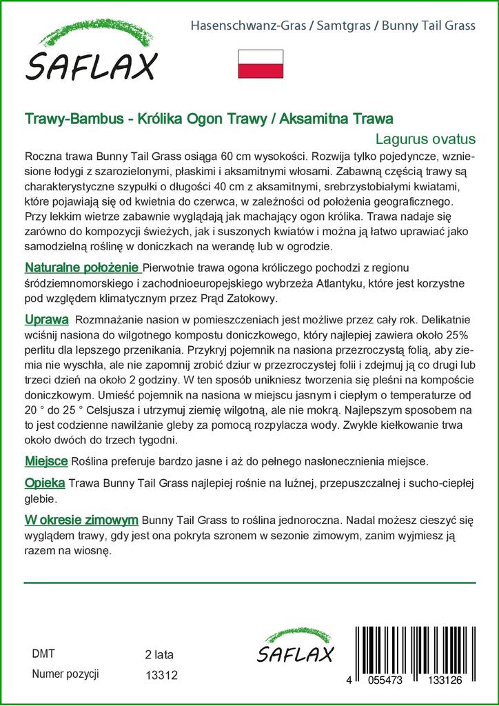 SAFLAX Garden in the Bag - Трава Банни Хвост - 100 семян - С субстратом в подходящем мешке - Lagurus ovatus