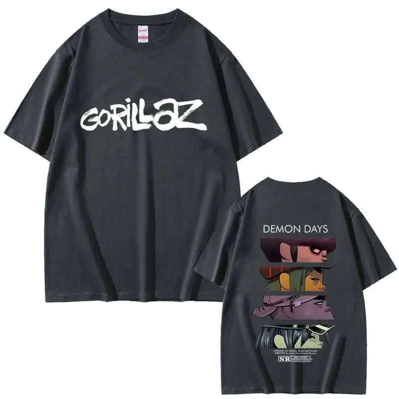Rock Band Gorillaz Demon Days Eyes Print Tshirt Men Women Hip Hop Fashion Oversized Streetwear Soft Cotton Summer Male Clothing
