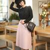 Spring Autumn Fashion Women's High Waist Pleated Solid Color Half Length Elastic Skirt