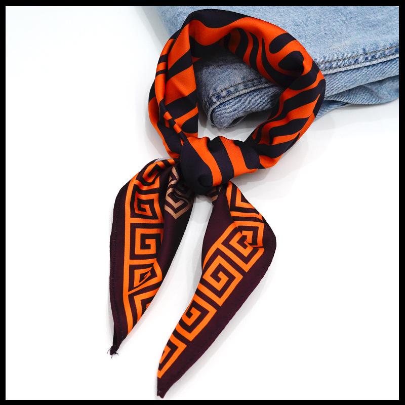 Женский шелковый квадратный платок с индивидуальным рисунком - Имитация атласной ленты для волос и шейного платка