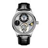 Часы HAOFA Tourbillon с механическим ручным заводом, функцией GMT, фазой Луны, полым циферблатом, роскошным стильным сапфировым стеклом, популярным водонепроницаемым подарком для мужчин и женщин