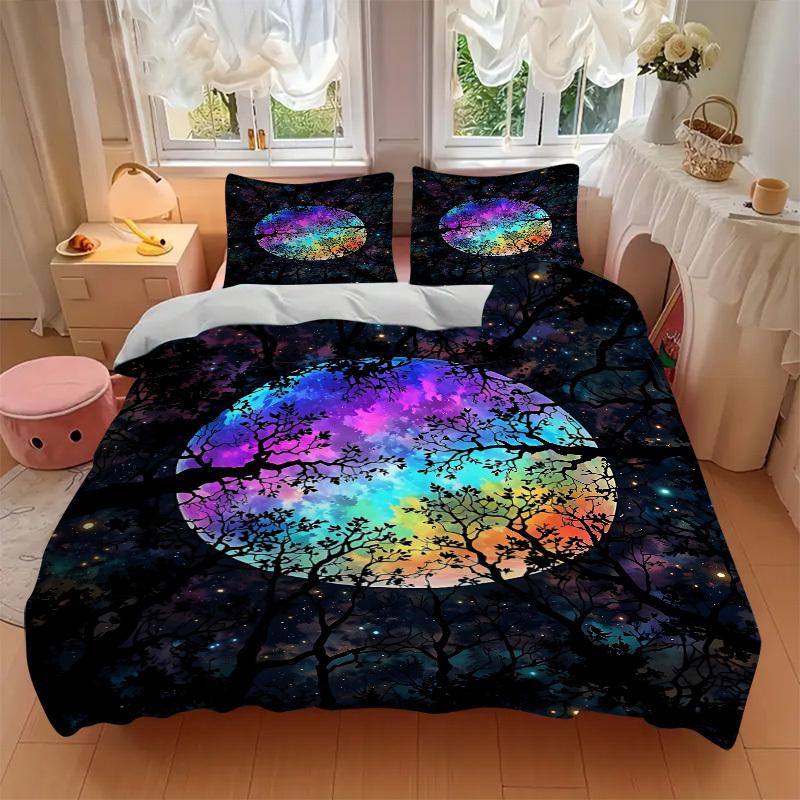 3pcs Galaxy Trees Bedding Set, Includes 1 Comforter + 2 Pillowcases, Without Pillow Inserts, Soft Comfortable, Lightweight Breathable029