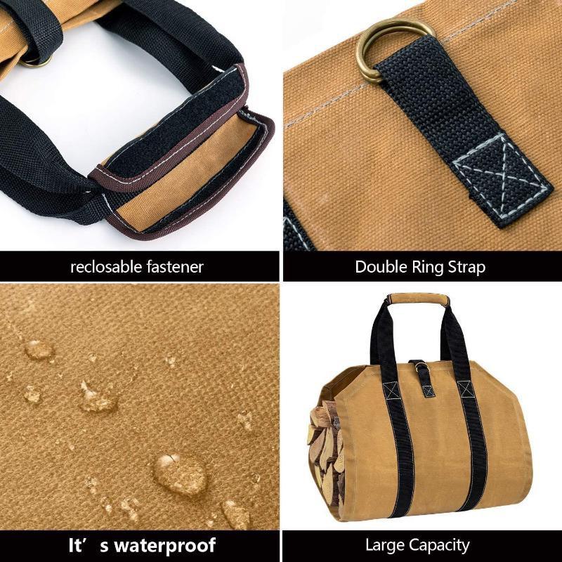 Сумка для переноски дров на открытом воздухе, держатель для переноски дров из вощеного холста для камина для переноски дров в помещении и на открытом воздухе