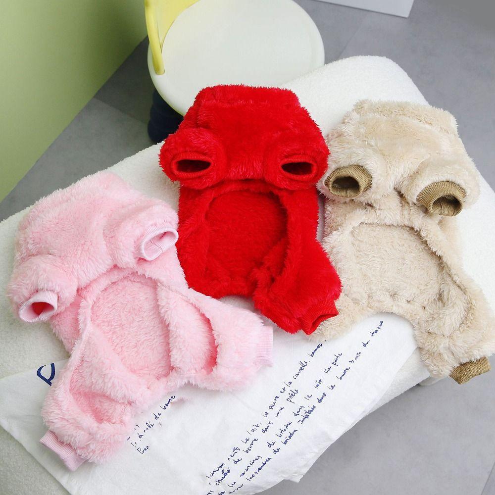 Bear Pattern Dog Warm Jumpsuit Cartoon Puppy Four Legs Clothes  For Autumn and Winter