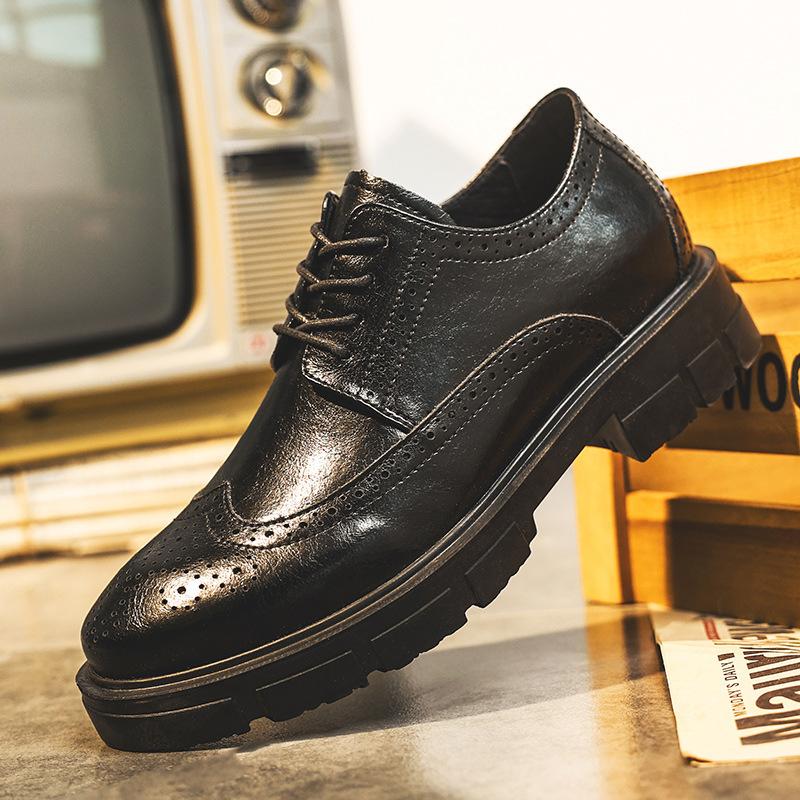 Leather Shoes Men's 2025 New Men's Business Casual Brock Leather Shoes Genuine Leather Men's Shoes Inner Height Increase Wedding Groom Shoes