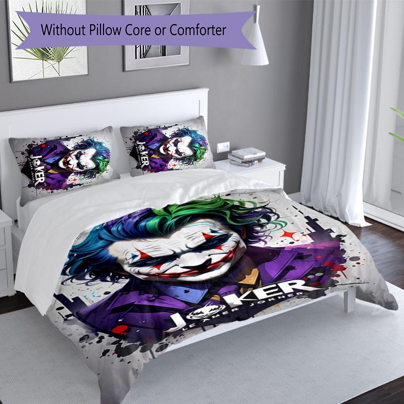 3pcs Joker character pattern bedding set duvet cover set includes duvet cover &pillowcases, perfect all season bedroom decoration & gift