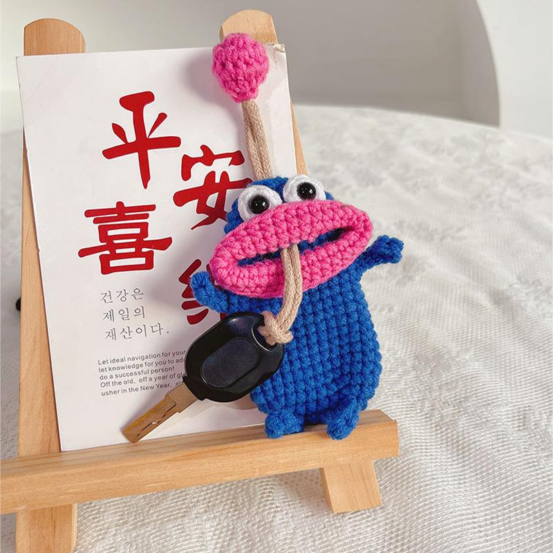 Креативный милый мультяшный автомобильный ключ-пакет, вязаная шерстяная подвеска в виде сосиски в виде рта, большой брелок-монстра