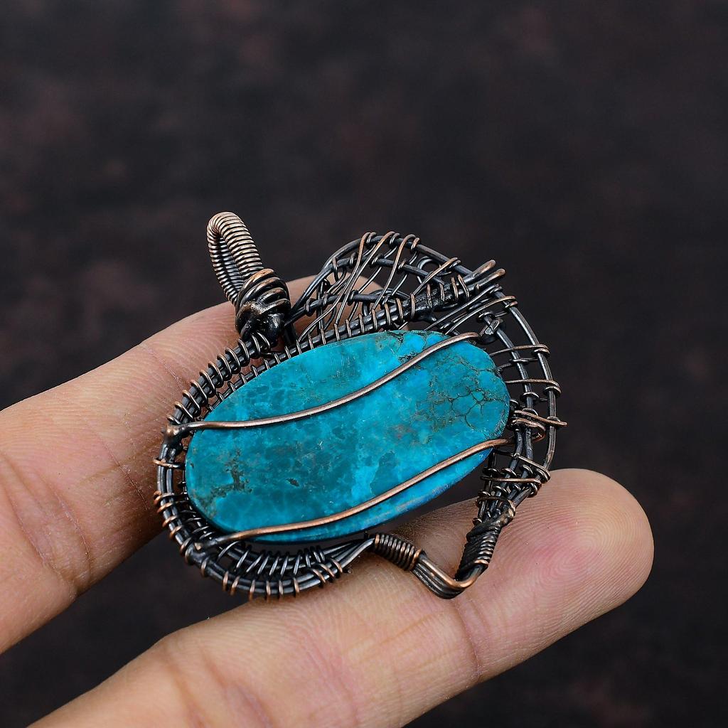 Подвеска из тибетской бирюзы, подвеска из медной проволоки, подвеска ручной работы, подвеска из драгоценных камней, подвеска из проволоки, ювелирное изделие из драгоценных камней, подарок для нее, медные украшения для женщин