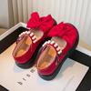 Children Fashion Leather Shoes for Girls Pearls with Bow Simple Platform Cute Princess Party Wedding Shows Kids Shoes Korean PU