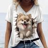 Женская одежда с v-образным вырезом и 3d принтом Fissures Animals, повседневные топы с короткими рукавами, Harajuku, женская футболка, свободный пуловер Kawaii