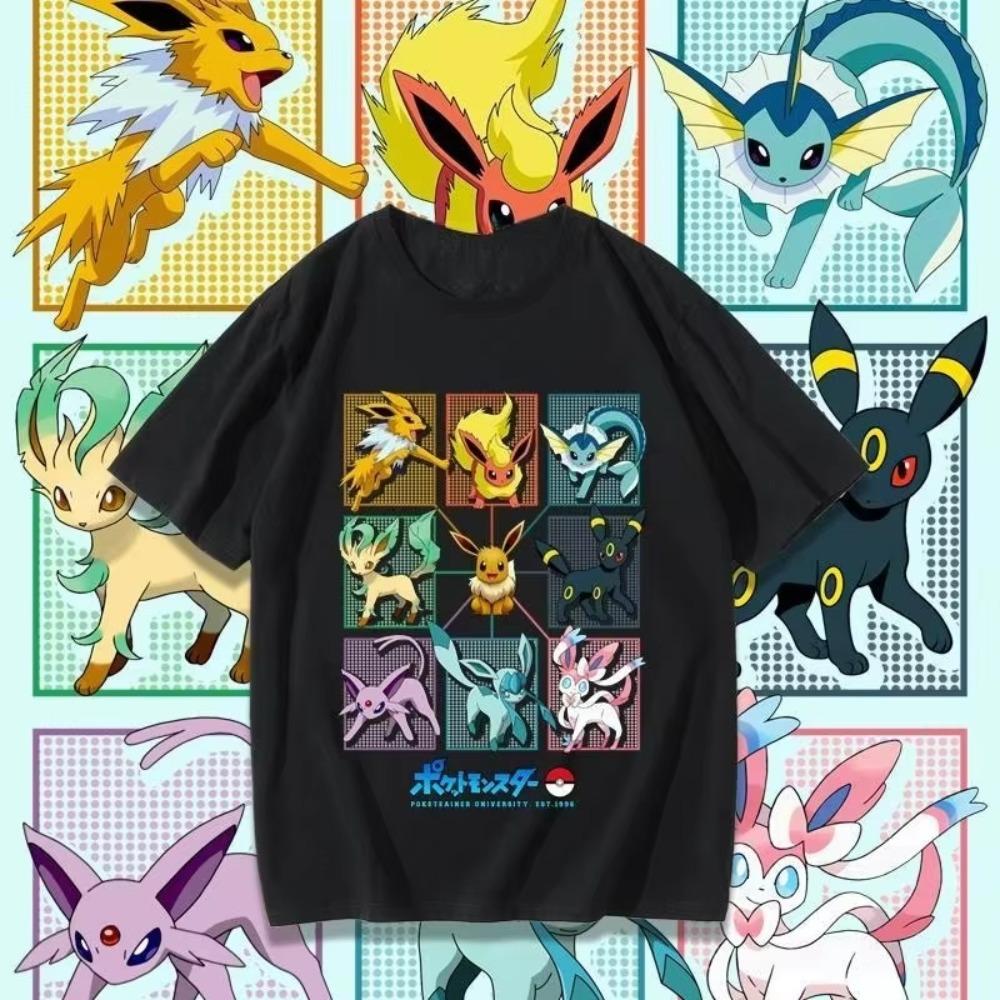 Pokémon Cartoon Eevee Cherry Blossom Tshirt Summer New Unisex and Women Loose Fashionable Casual Harajuku Short Sleeved Top