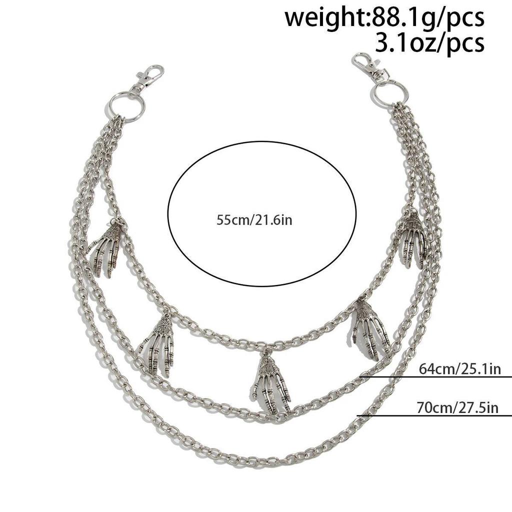 IngeSight.Z Goth Silver Color Skeleton Hand Pendant Pants Waist Chain Men Hop Hip Jeans Waist Keychain Halloween Jewelry Gifts