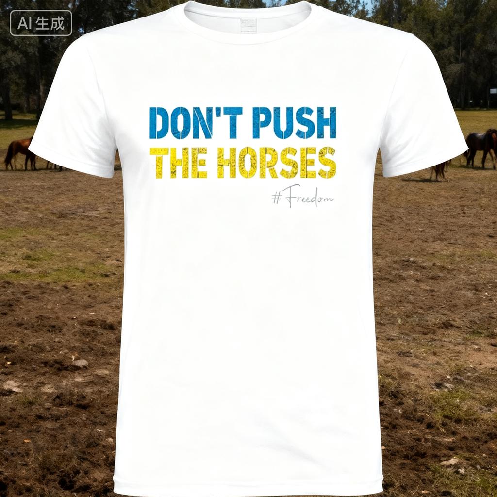 2025 Summer Dont Push The Horses Funny Meme Quote for Sarcastic Minds 100 Pure Cotton Printed Tshirt Men Short Sleeve Tops