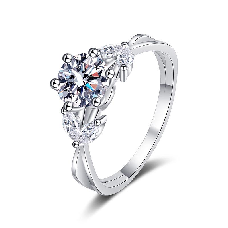 925 Sterling Silver Moissanite Ring - 1 Carat D Color, European & American Style Blooming Flower Design for Women