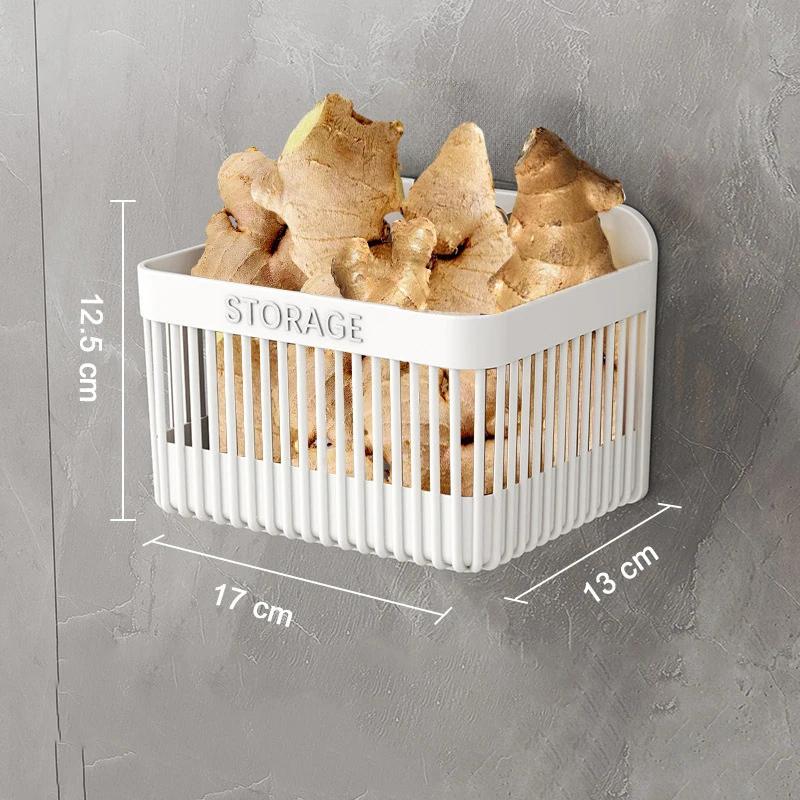 Wall Mounted Kitchen Storage Basket Durable Bathroom Shelf for Spices Garlic Onions Vegetables High