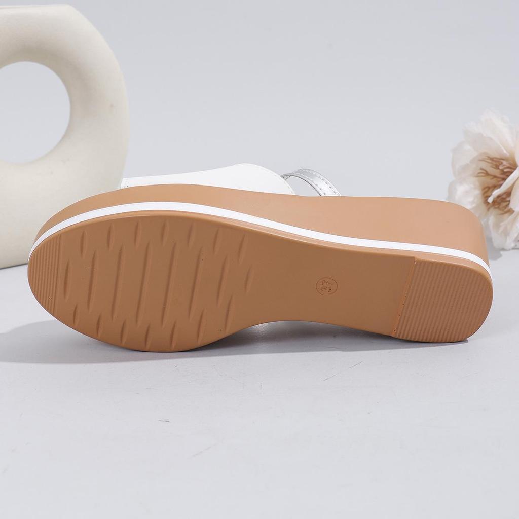 2024 Новые летние женские тапочки на танкетке с толстой подошвой: Повседневная обувь Cross-Border большого размера, увеличивающая рост