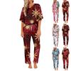 Ayollar uchun muz ipakli satin Rojdestvo printli pajama to'plami, qisqa yengli ko'ylak va uzun pajama shimlari to'plami, yumshoq uy kiyimi