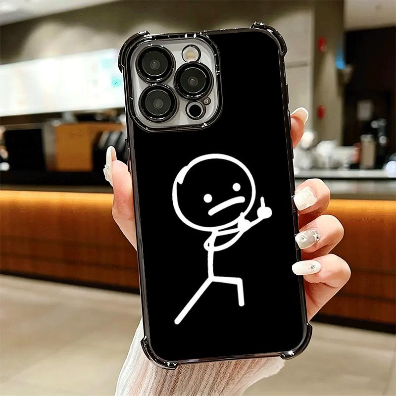 Забавный Человечек-палочка Металлизированный Чехол Для Телефона Для Iphone 16 17 Pro Max Air 16E 14 15 Plus 12 13 Mini Противоударная Крышка с Подушкой Безопасности