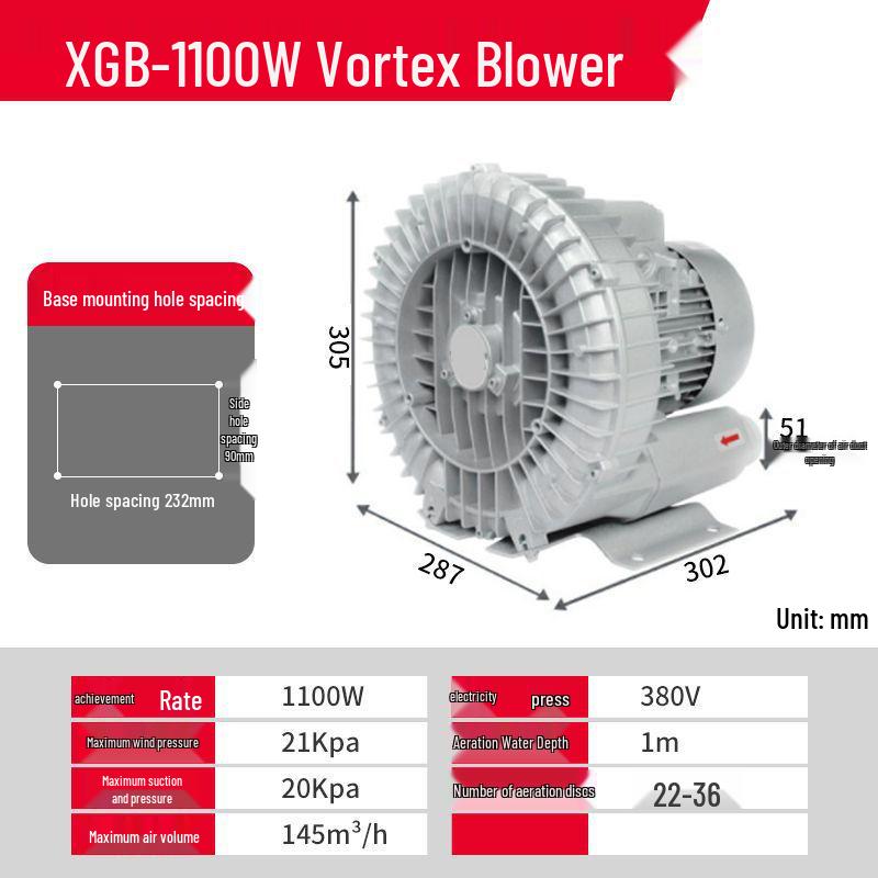 220V High-Pressure Vortex Air Pump for Industrial Use & Fish Pond Aeration
