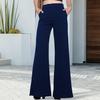 Women Long Pants Elastic High Waist Pockets Solid Color Trousers Casual Loose Fit Wide Leg Flared Pants Streetwear