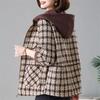 Chic Spring Hooded Checkered Coat Women Short Jacket Middle Aged Mom Fashion Casual Outerwear