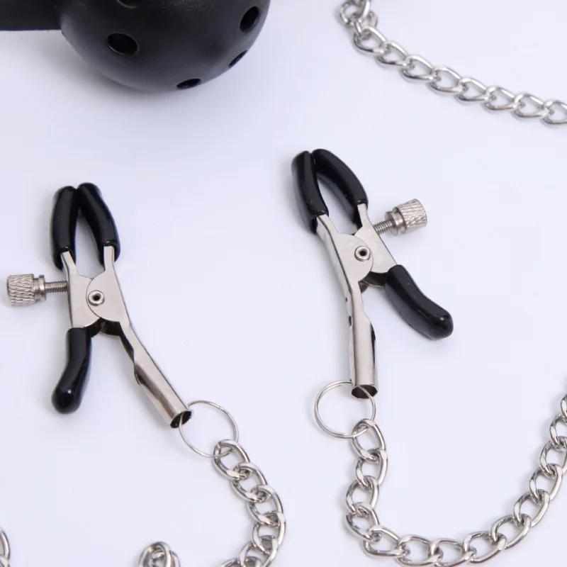 BDSM Mouth Gag Nipple Clamp Clitoris Clip Anal Butt Plug Adjustable SM Sex Toy Breast Clip Clit Stimulator No Vibrator