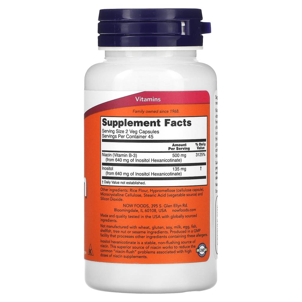 Now Foods Ниацин без приливов, 250 мг, 90 вегетарианских капсул