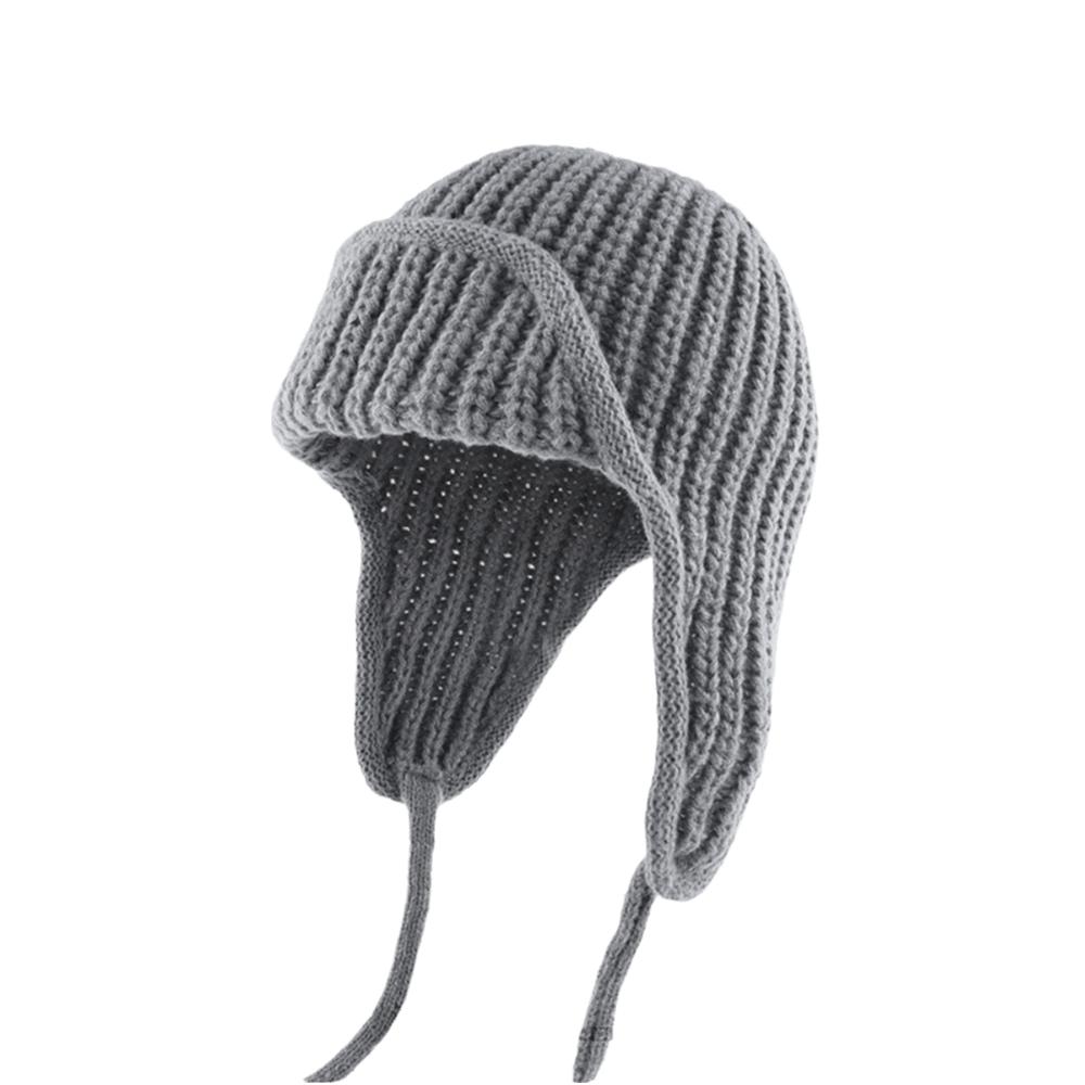 Solid Color Knitted Woolen Hat Korean Style Woolen Crochet Cap Casual Knitted Flying Cap  Outdoor