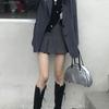 HOUZHOU мини-юбка женская летняя юбка серая корейская винтажная базовая студенческая повседневная юбка в студенческом стиле с высокой талией