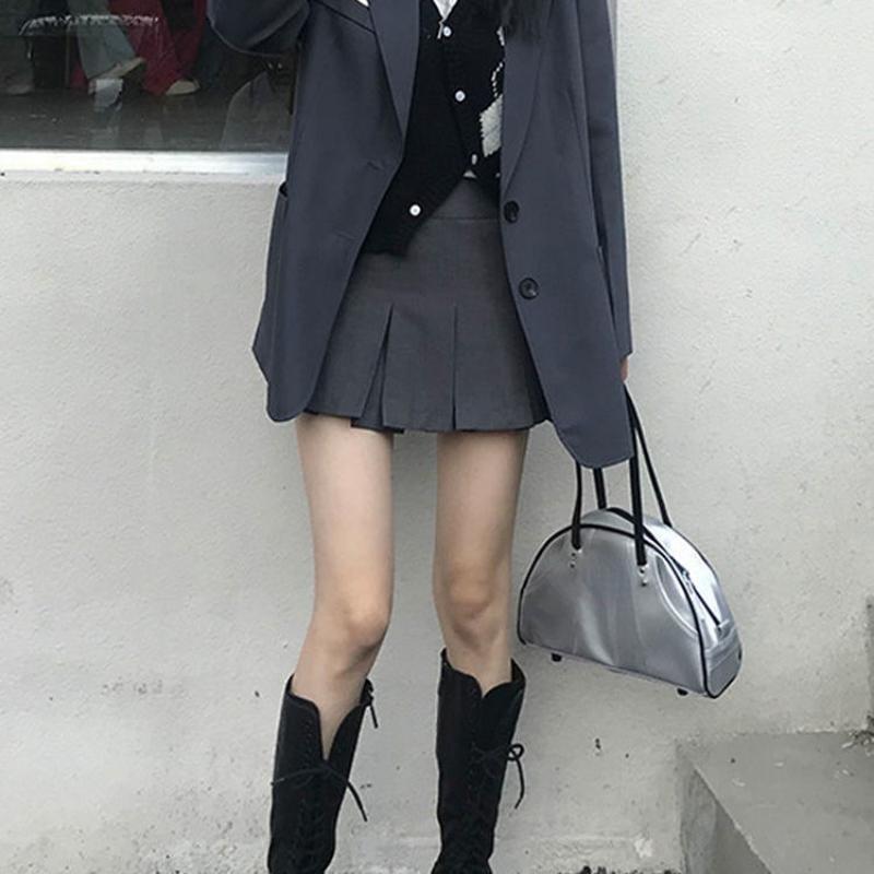 HOUZHOU мини-юбка женская летняя юбка серая корейская винтажная базовая студенческая повседневная юбка в студенческом стиле с высокой талией