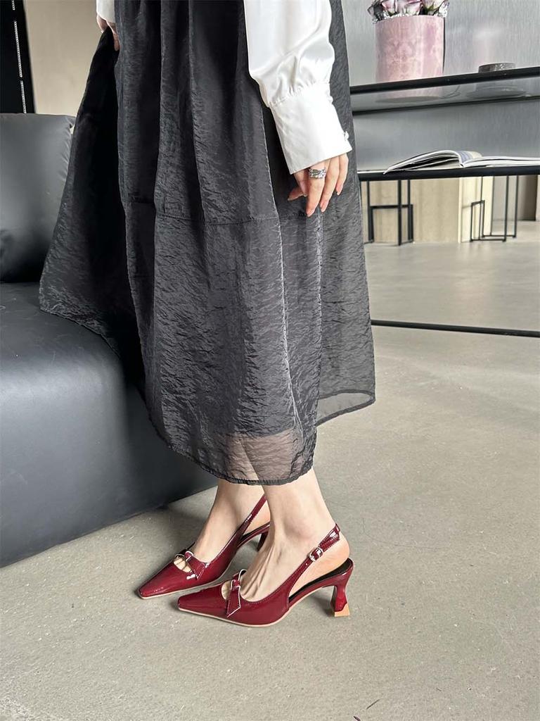 Fashion Pointed Toe Women Sandals 2024 New Arrivals Black Red White Silver Summer Dress Shoes Woman Thick High Heels Back Strap 35-39