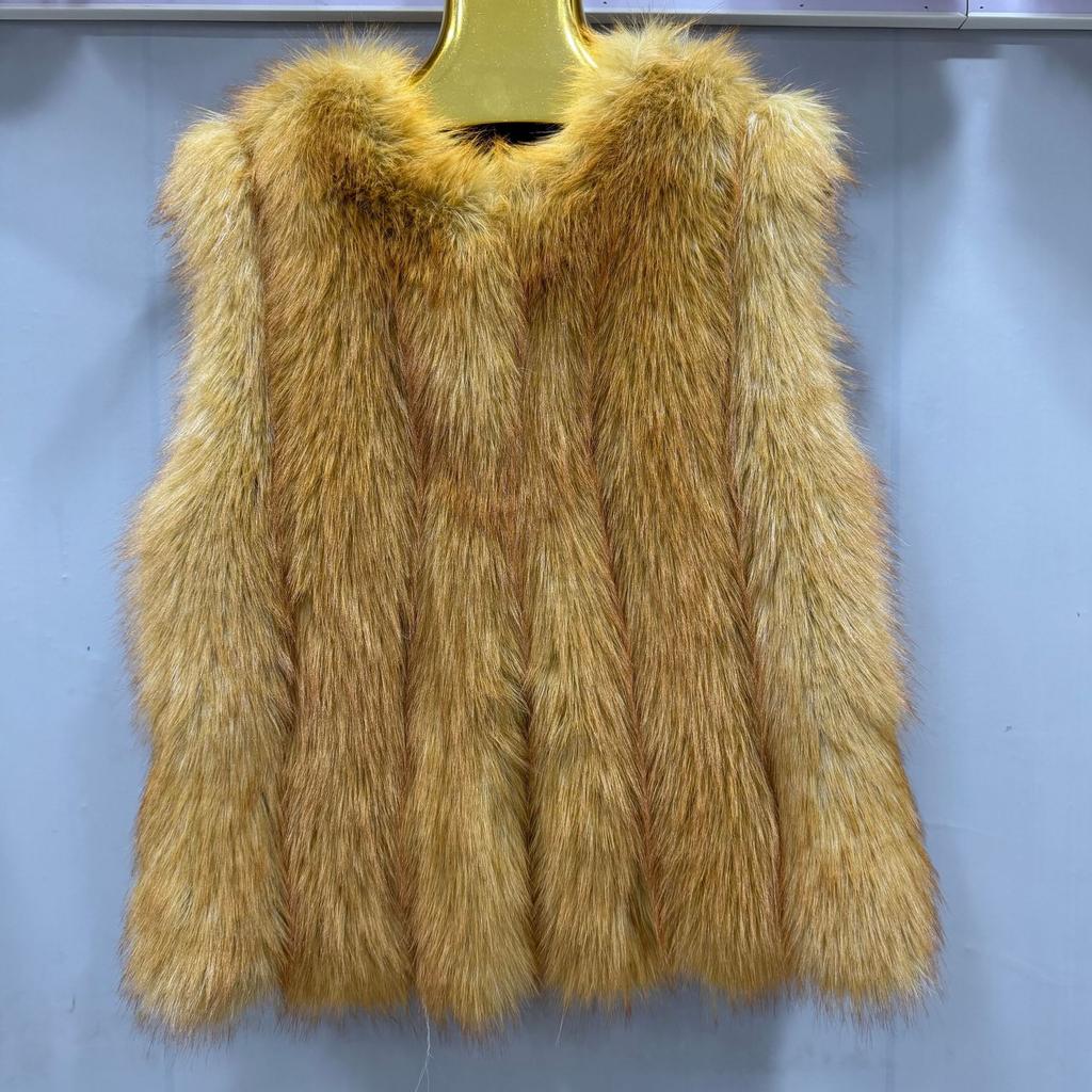 Environmentally friendly imitation fox fur vest women's medium and long young fur vest imitation fur vest vertical strips young and beautiful