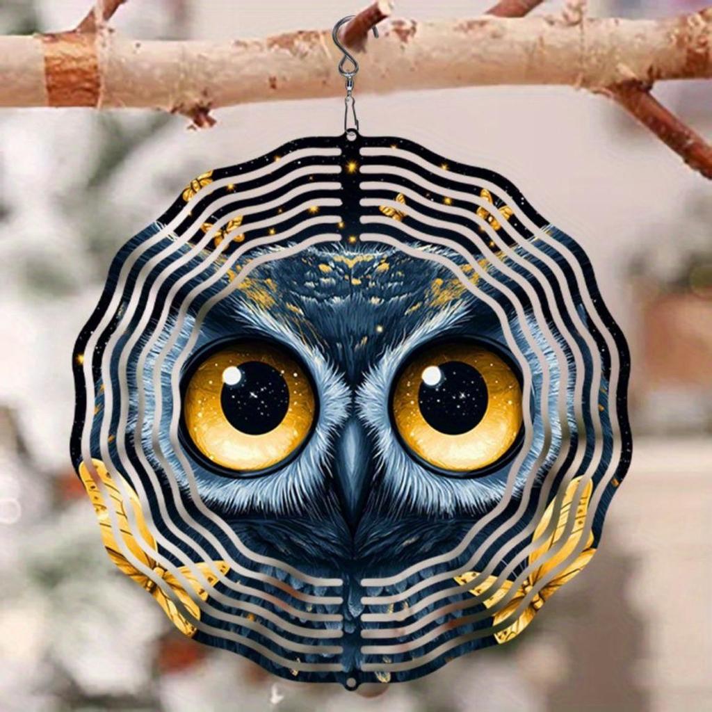 Металлический ветряной спиннер Сова с дизайном золотой ветви и успокаивающим перезвоном для декора сада, патио, двора на открытом воздухе. Батарейки не требуются