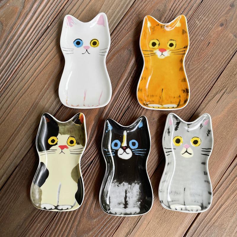 1PC Cat Ceramics Dish Kitchen Spoon Holder Home Cat Sauces Dishes Restauarant Seasoning Plate Japanese Cute