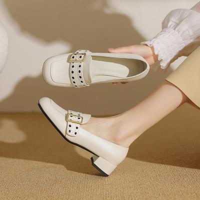 Французские женские туфли одинарные ретро квадратный носок туфли Мэри Джейн весна новые средний каблук однотонные для работы толстый каблук лакированная кожа закрытая стопа