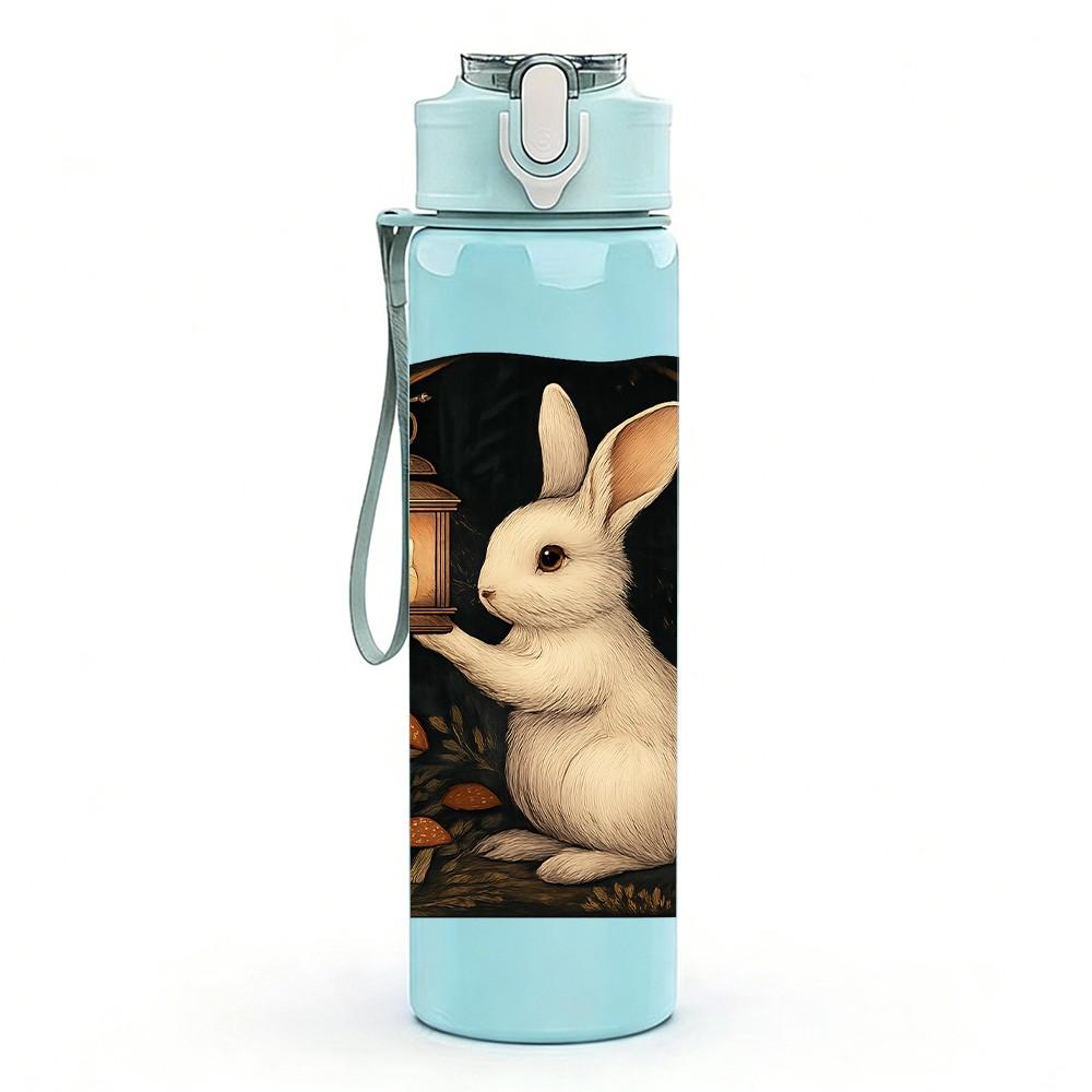 1PC Rabbit Lantern Dark Night Portrait 750ml Color Plastic Sports Water Bottle Leakproof Flip Straw Lid Suitable for Sports Office Home Use
