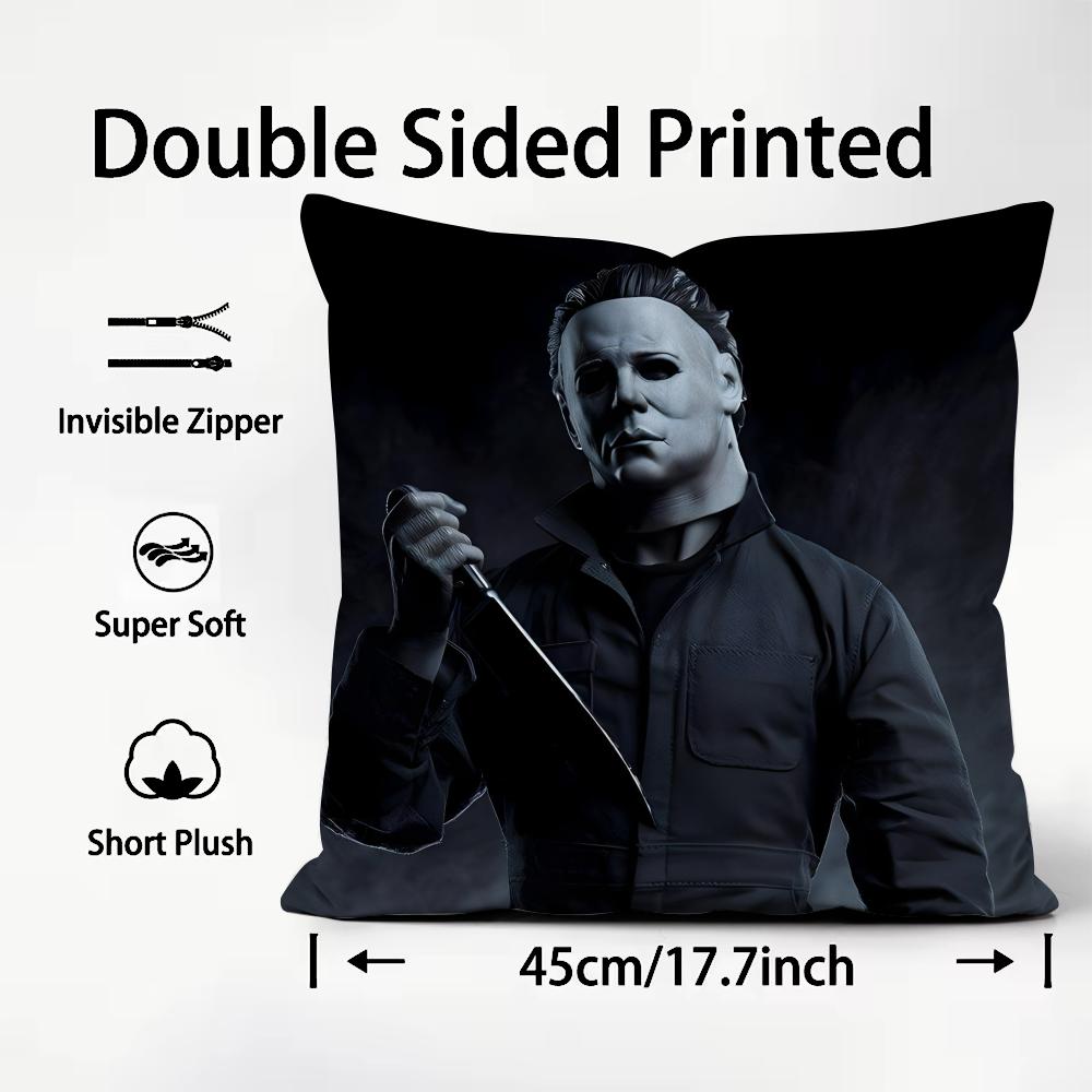 MMichael MMyers Horror Movie Cushion Cover Plush Fabric Soft DoubleSided Printed Sofa Warm Winter Home Child Gift Pillow Case