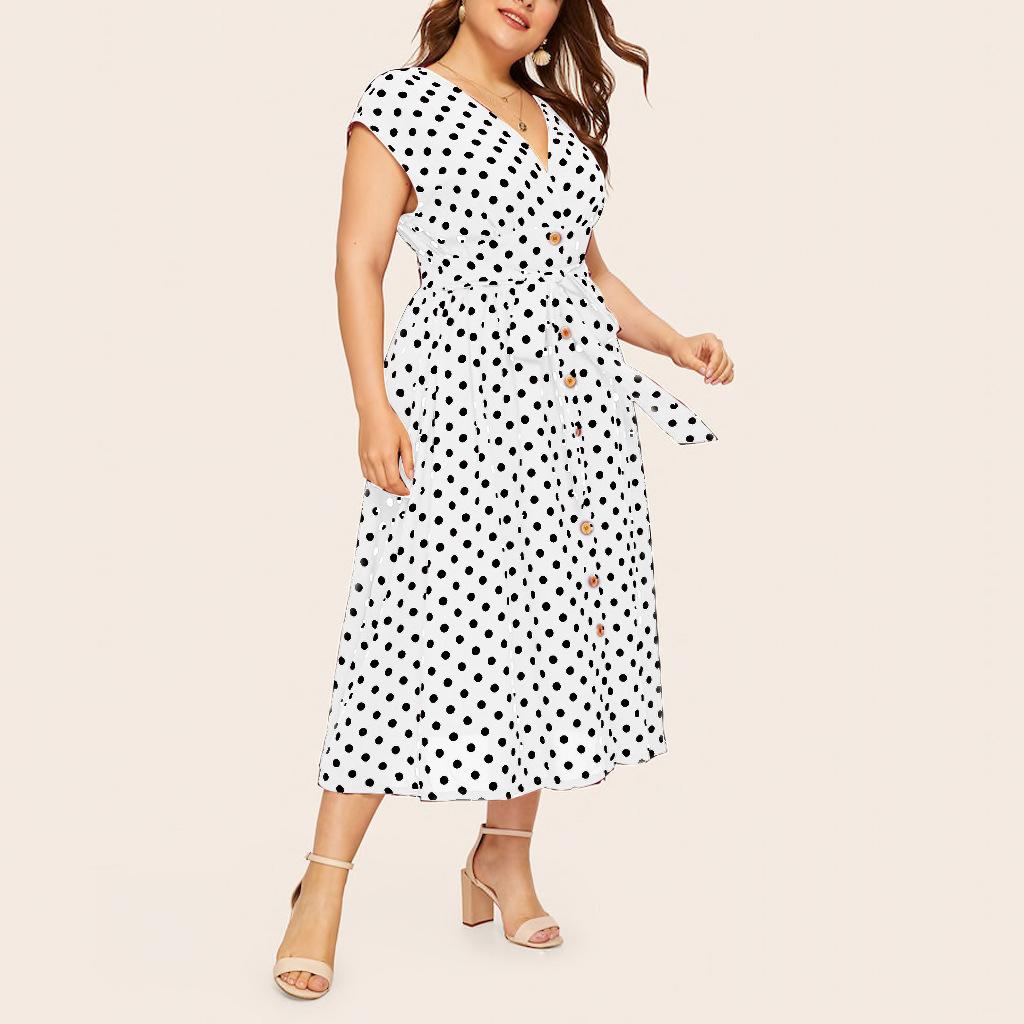 Женское платье большого размера без рукавов в горошек, белое, черное, красное, на пуговицах с принтом, завязывается, тонкие платья больших размеров с v-образным вырезом